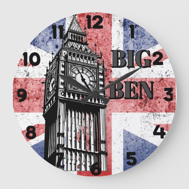Reloj Redondo Grande London Big Ben Union Jack (Anverso)