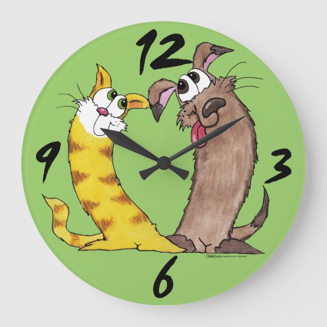Reloj Redondo Grande Long on Love-Cat and Dog (Anverso)