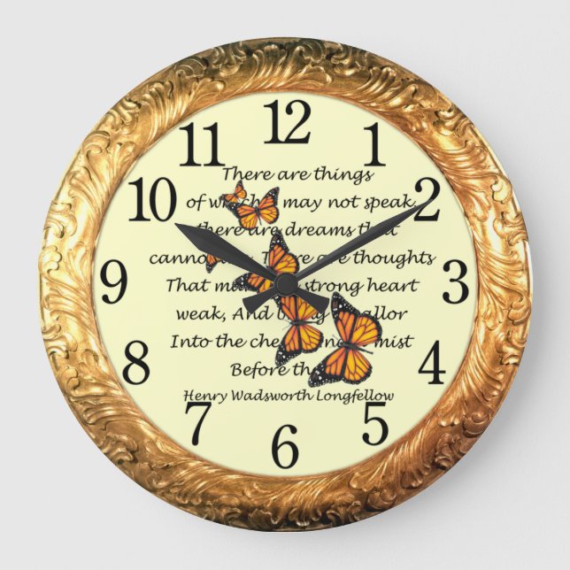 Reloj Redondo Grande Longfellow ~ Monarch Butterflies ~ Golden Ring ~ (Anverso)