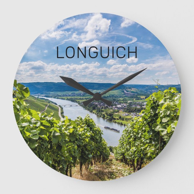 Reloj Redondo Grande Longuich Moselle Vineyard Panorama Alemania (Anverso)