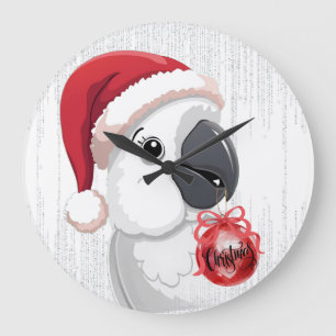 Reloj Redondo Grande Loro festivo lindo sombrero de Santa rojo blanco N