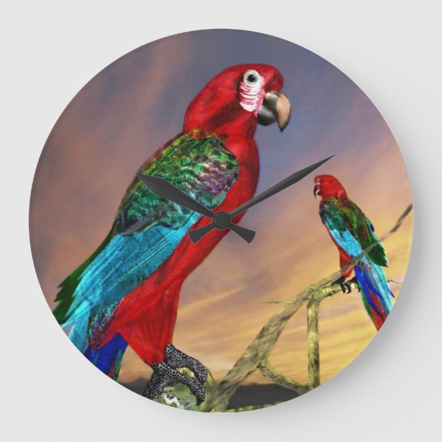 RELOJ REDONDO GRANDE LOROS HÍPERES/ARA ROJO (Anverso)