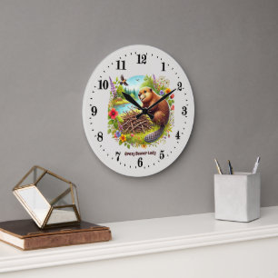 Reloj Redondo Grande Los amantes de los castores pequeños añaden texto