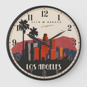 Reloj Redondo Grande Los Angeles Skyline Art Deco