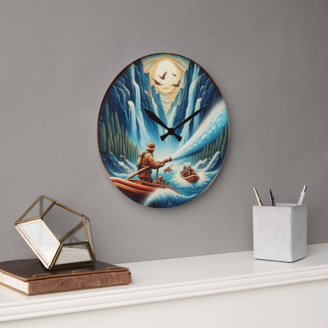 Reloj Redondo Grande Los bomberos cargados en su bote (Oficina)