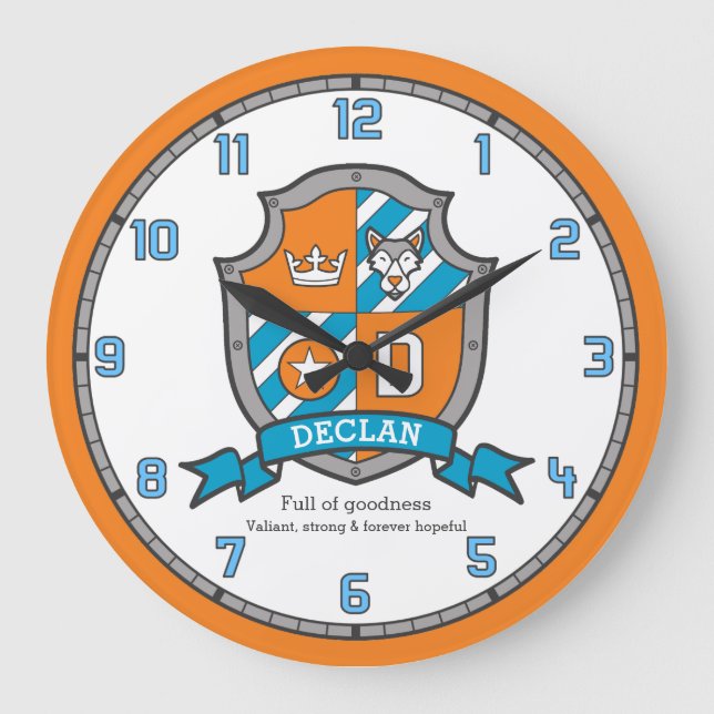 Reloj Redondo Grande Los chicos de Declan llaman a los caballeros escud (Anverso)