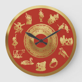 Reloj Redondo Grande Los doce días de los Navidades rojos