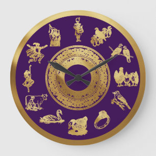 Reloj Redondo Grande Los doce días de Navidades morado