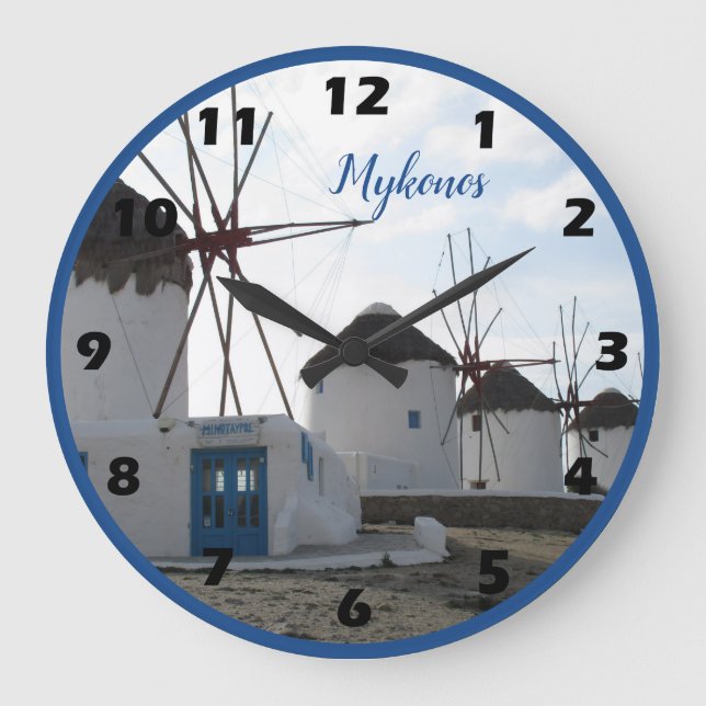 Reloj Redondo Grande Los famosos molinos de viento de Mykonos, Grecia (Anverso)