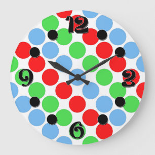 Reloj Redondo Grande Los grandes puntos de polka multicolores retro ses