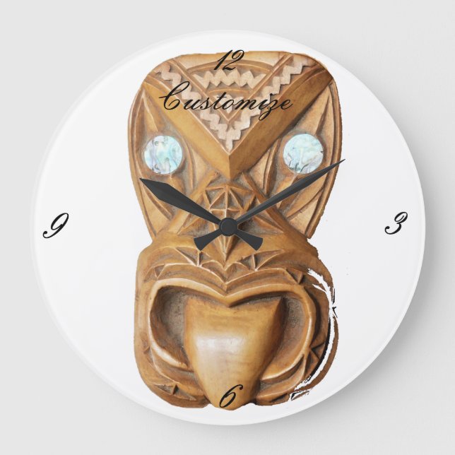 Reloj Redondo Grande Los maoríes tallados se enfrentan a Thunder_Cove (Anverso)