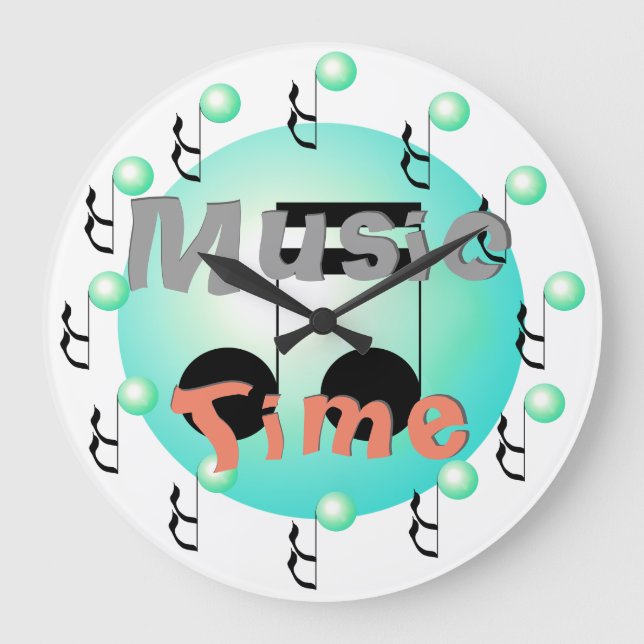 Reloj Redondo Grande Los músicos musicales DJs del tiempo de la música (Anverso)