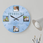 Reloj Redondo Grande Los nietos hacen la vida grandiosa 4 fotos Blue Ro<br><div class="desc">Crea tu propio reloj de pared circular con 4 de tus fotos favoritas. La plantilla de fotos está preparada para que puedas agregar tus fotos de los nietos, abuelos o familia; trabajando en el sentido de las agujas del reloj desde arriba. Las fotos se muestran en formato cuadrado alrededor de...</div>
