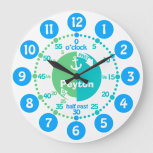 Reloj Redondo Grande Los niños aprenden el tiempo el aqua verde azul re
