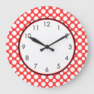 Reloj Redondo Grande Los puntos blancos de la polka en rojo con el relo