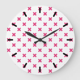 Reloj Redondo Grande Los puntos cruzados de Fuchsia en blanco