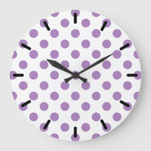 Reloj Redondo Grande Los puntos de polka de lavanda sobre blanco