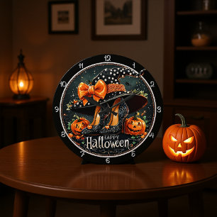 Reloj Redondo Grande Los talones de bruja y la Feliz Halloween