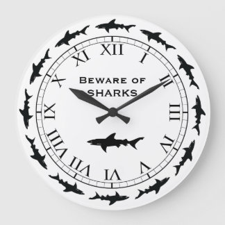 Reloj Redondo Grande Los TIBURONES que circundan - guárdese del barco