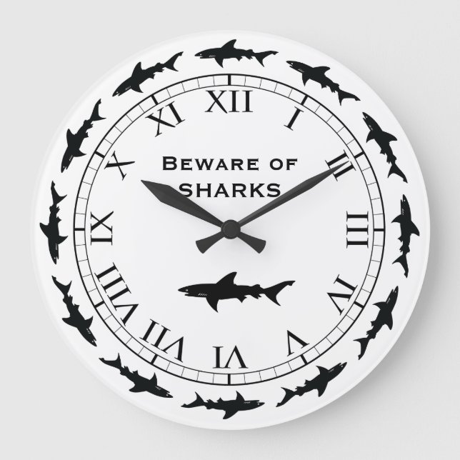 Reloj Redondo Grande Los TIBURONES que circundan - guárdese del barco (Anverso)