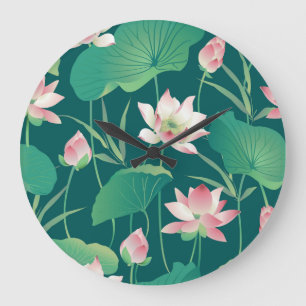 Reloj Redondo Grande Loto acuarela: flores vintage sin costura.