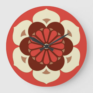 Reloj Redondo Grande Lotus Flower Mandala, Naranja mandarín