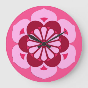 Reloj Redondo Grande Lotus Flower Mandala, rosa Fuchsia y Borgoña