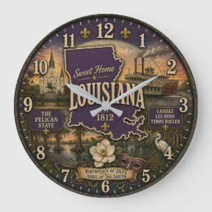 Reloj Redondo Grande Louisiana State  Pelican State Jazz and Bayou 