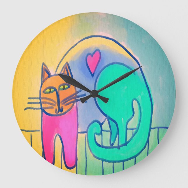 Reloj Redondo Grande Lovable Cat Abstract Art (Anverso)