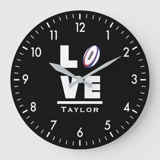 Reloj Redondo Grande Love And Live Rugby Sports Fan Custom Name (Anverso)