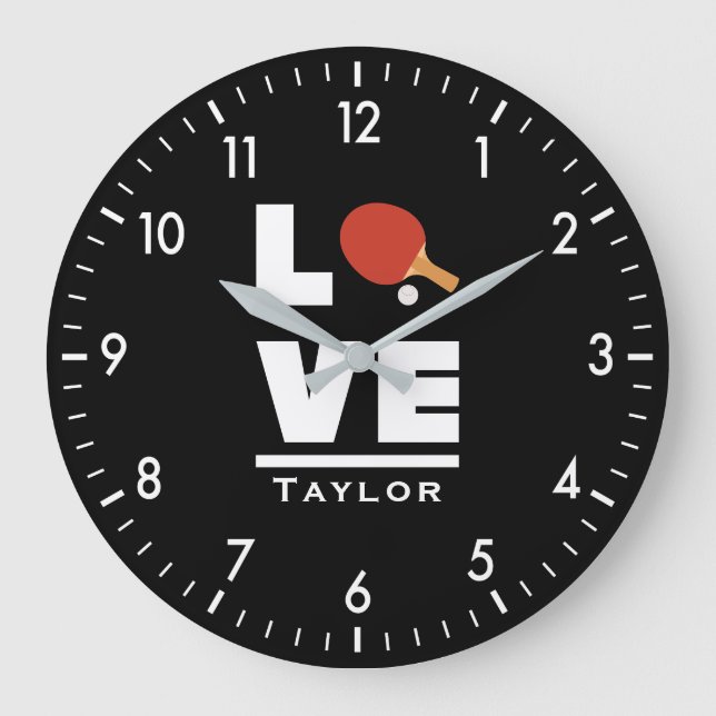 Reloj Redondo Grande Love And Live Table Tennis Sports Fan Custom Name (Anverso)