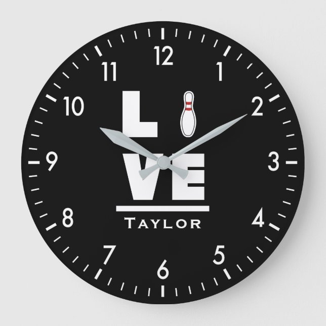 Reloj Redondo Grande Love And Live Tenpin Bowling Bowler Sports Fan (Anverso)