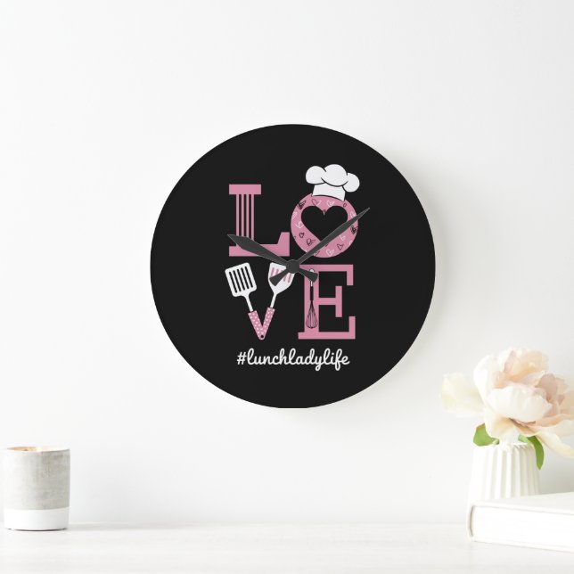 Reloj Redondo Grande Love Lunch Lady Life Divertidos regalos Día de San (Hogar)