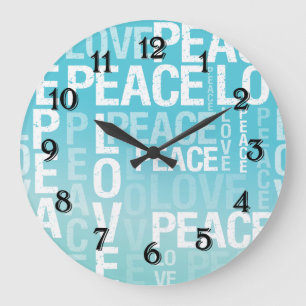 Reloj Redondo Grande Love Peace Blue Aqua Ombre