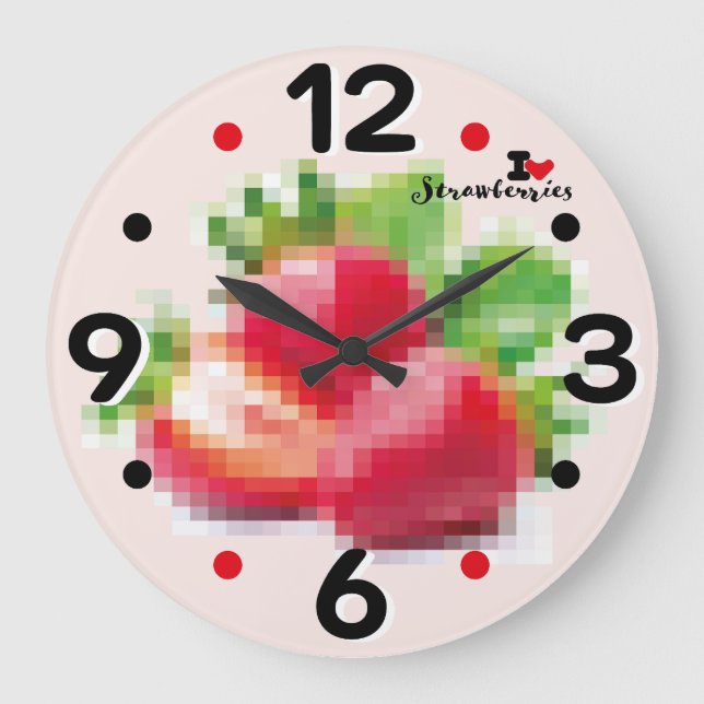 RELOJ REDONDO GRANDE LOVE PIXEL FRUIT BY MASANSER  STRAWBERRIES (Anverso)
