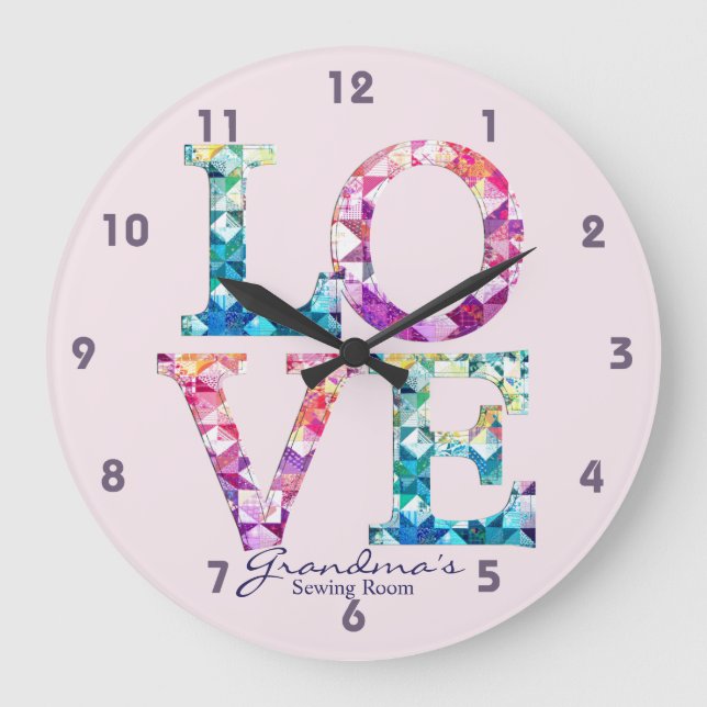 Reloj Redondo Grande Love Quilt Patchwork (Anverso)