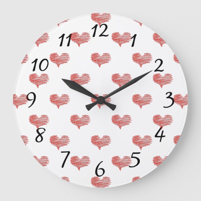 Reloj Redondo Grande Love Valentine's Day Red Heart Sketch (Anverso)