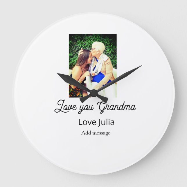 Reloj Redondo Grande Love you Grandma photo name love message grandkids (Anverso)
