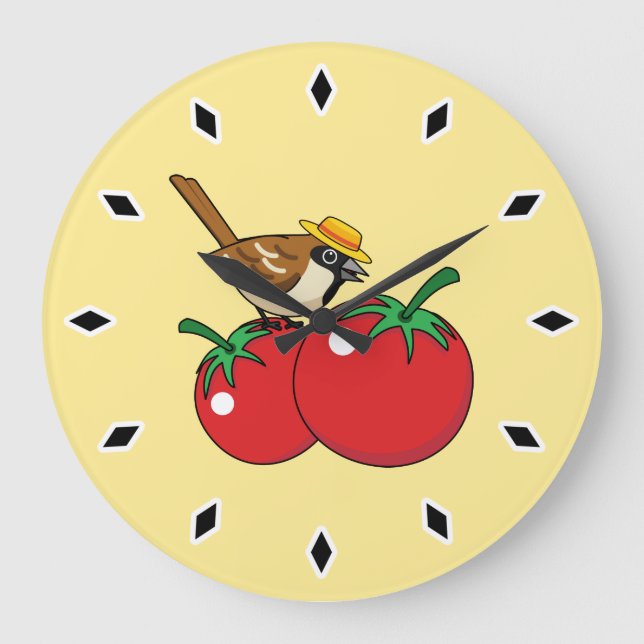 Reloj Redondo Grande Lover Sparrow Orgánico Comer Tomate Rojo (Anverso)