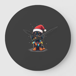 Reloj Redondo Grande Luces de Navidad Dachshund Sombrero de Santa Navid