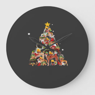 Reloj Redondo Grande Luces del árbol de Navidad Greyhound Perro diverti