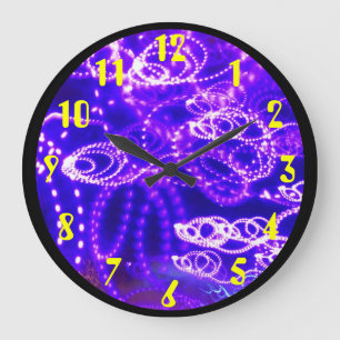 Reloj Redondo Grande Luces púrpuras azules en el movimiento