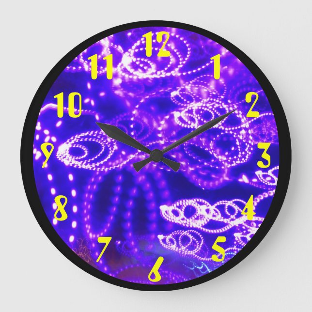 Reloj Redondo Grande Luces púrpuras azules en el movimiento (Anverso)