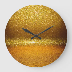 Reloj Redondo Grande Luces purpurinas de oro, textura vintage de Navida