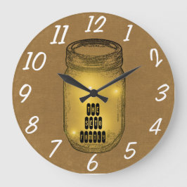 Reloj Redondo Grande Luciérnagas en Mason Jar