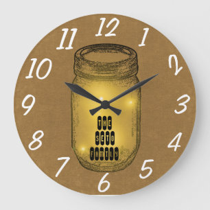 Reloj Redondo Grande Luciérnagas en Mason Jar