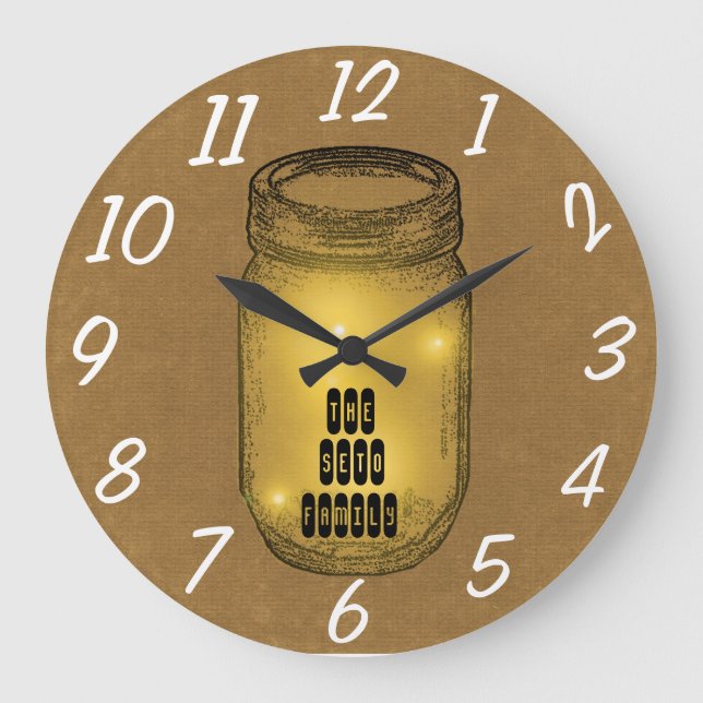 Reloj Redondo Grande Luciérnagas en Mason Jar (Anverso)