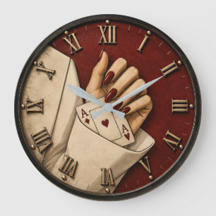 Reloj Redondo Grande Lucky Card Queen Elegant Playing Cards Casino Art 