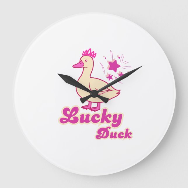 Reloj Redondo Grande Lucky Duck women T-shirt Modern Design (Anverso)