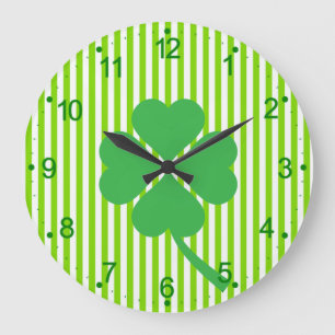 Reloj Redondo Grande Lucky Four Leaf Shamrock Design-87906